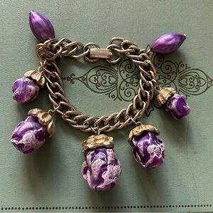 IMMACULATE MIDCENTURY faux amethyst CHARM BRACELET - excellent vintage